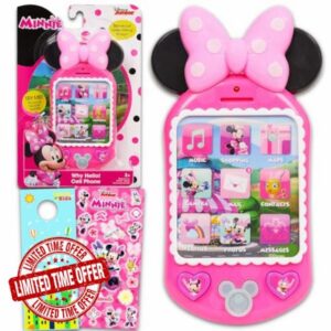 Minnie Mouse Toy Phone for Girls - Bundle with Disney Cell Phone Toy with Sound Buttons Plus Stickers