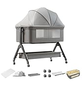 Aveainelle Baby Bedside Crib with Mattress, Foldable and Convertible Baby Cradle, Adjustable Infa...