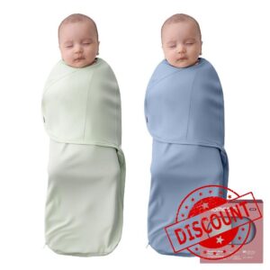 momcozy Newborn Swaddle Sack 2-Pack Blue Green - Wide Strong Velcro Fastener