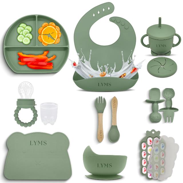 LYMS Baby Weaning Set 14pcs – Silicone Baby Feeding Set with Suction Plate