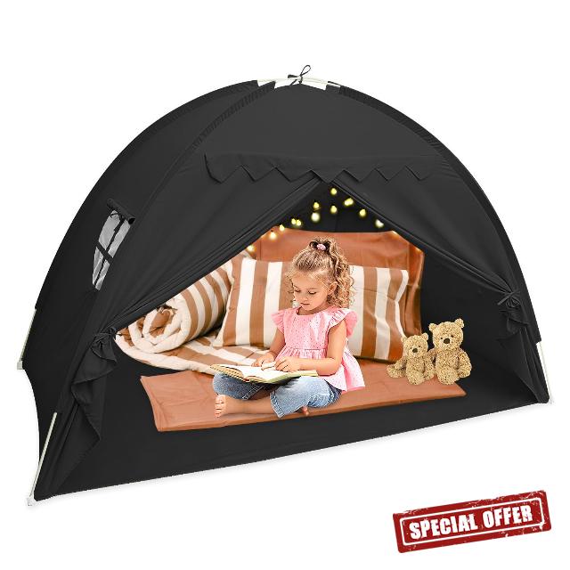 Versatile Bed Canopy Tent Large Domed Blackout Sleeping Tent Large Privacy Space Sleeping Drafty Room Tents Indoor Breathable Cottage Floor Bed Tents 196x98x125cm for Child Playing (Black)
