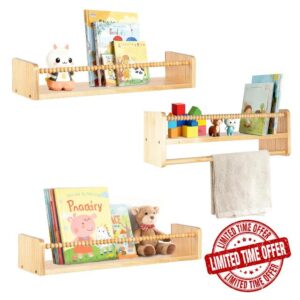 Set of 3 40cm Nursery Shelves Floating Book Shelf for Wall