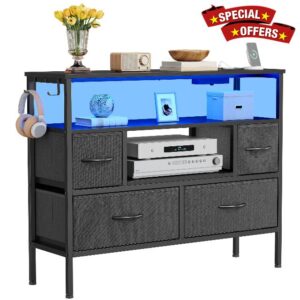 YITAHOME Fabric Drawers Cabinet with Power Outlets & LED Lights