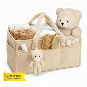 Plush Sherpa Nappy Caddy Organiser - 13 Compartments with 2 Removable Dividers