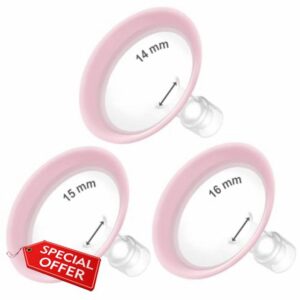 Maymom MyFit Flanges Pano Goldie Pack 14 15 16 mm Compatible with Medela Breast Pumps and Wide Base and Narrow Base Connectors