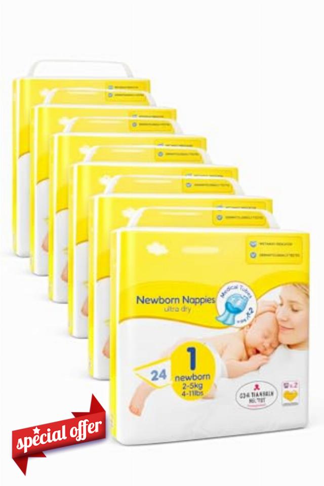 6× Lupilu Newborn Nappies - Ultra Dry | Size 1 Nappies Newborn 2-5kg(4-11lbs) 24pcs Each Pack (144 Nappies)