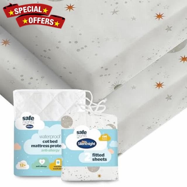 Silentnight Safe Nights Cot Bed Waterproof Mattress Protector & Fitted Sheet - Children Kids Baby Nursery Bed Pad Protection Against Spillages - 100% Cotton Super Soft - Machine Washable