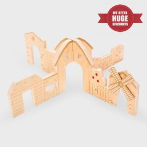 ickit Wooden Farm Scene Dividers Modular Play Set – Interlocking Plywood Panels for Small World Farm Play