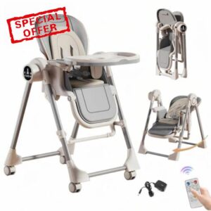 Aveainelle Foldable PU Leather Baby Highchair with Smart Electric Swing