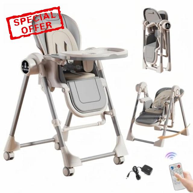 Aveainelle Foldable PU Leather Baby Highchair with Smart Electric Swing
