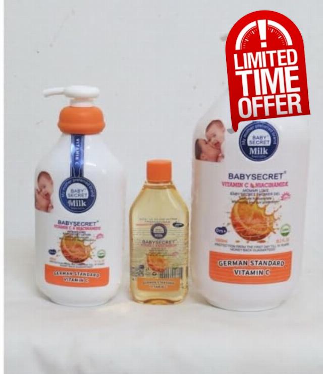 Baby Secret Vitamin C & Niacinamide Lotion 400ml + Shower Gel 1000ml + Oil 120ml - 3pcs Se