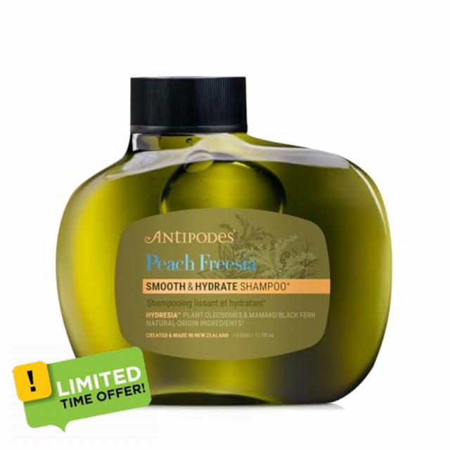 Antipodes Peach Freesia Smooth & Hydrate Shampoo | Natural Silicone-Free Shampoo with Hydresia Oleosomes