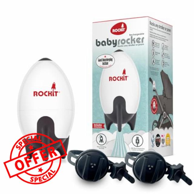 Rockit Rocker Rechargeable with Two Brackets - Baby Sleep Aid Gently Rocks Any Stroller or Buggy