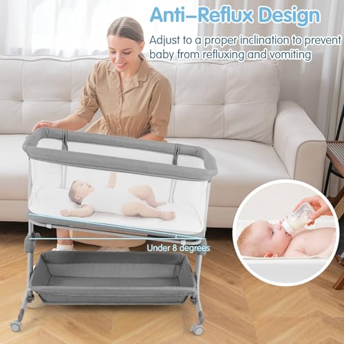 6-Level Heights Adjustable Infant Bassinet for Newborns (Grey)