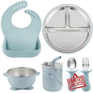 PandaEar 6-in-1 Stainless Steel Baby Feeding Set | Divided Suction Plate