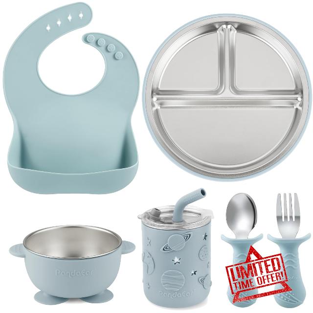 PandaEar 6-in-1 Stainless Steel Baby Feeding Set | Divided Suction Plate
