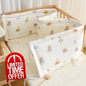 Breathable Cot Bumper and Toddler Bed Guard Set - Soft Padded Side Protectors for Baby Cot Bed