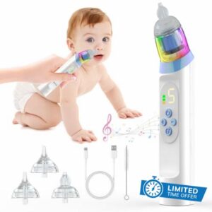 Nasal Aspirator Baby with Soothing Music & Light - Electric Rechargeable Nose Suckers Cleaner for Toddler and Children