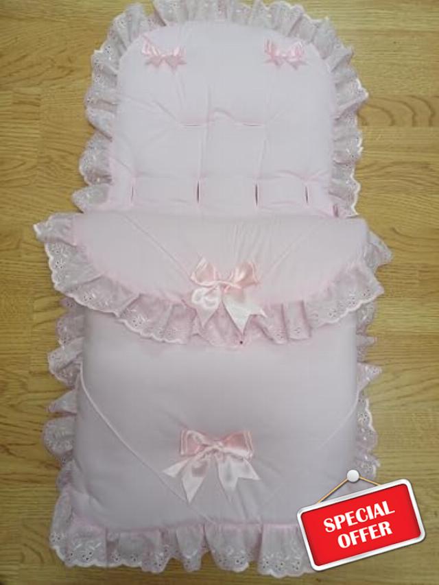 Footmuff Cosytoes Universal fit pram Set Buggy Liner Pushchair Stroller with Bows Colour Pink