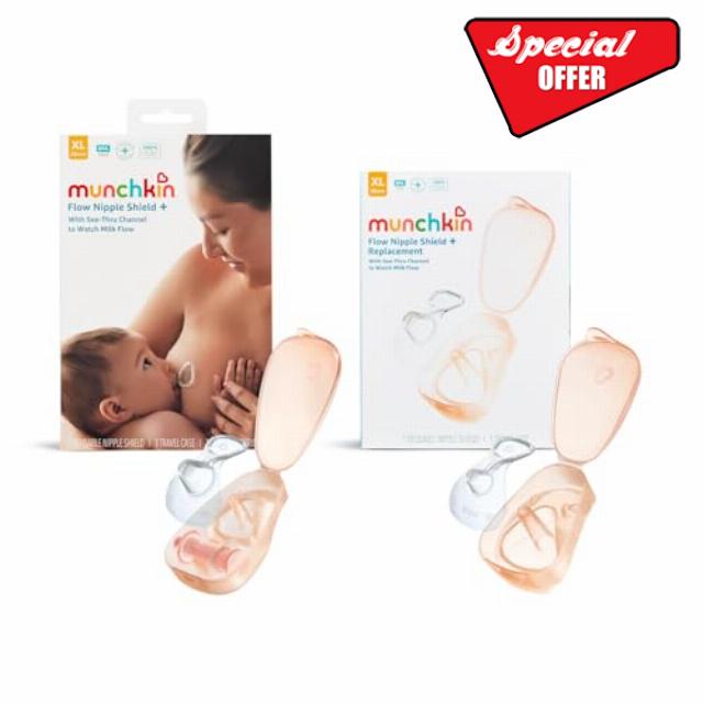 Munchkin Flow 28mm Nipple Shield+ 2 Pack| Nipple Shield+ and Replacement Kit | See Your Milk Flow While You Breastfeed | Breast Feeding & Baby Essentials | Duo Se