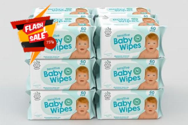 Sensitive Baby Wipes 720 Wipes (12 x 60 Pack) – Plastic Free