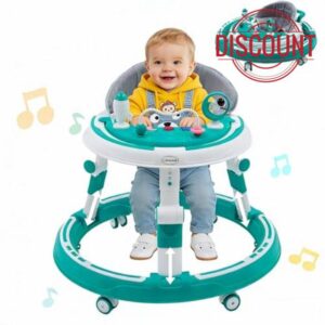 Baby Walker 4 in 1 Round Shape Kids Seat with 360° Quiet Wheels Multifunctional Foldable Kids Push Walkers Sit with Music