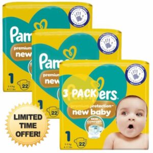 Newborn Nappies Bundle - 3 Packs of Size 1 Premium Protection New Baby
