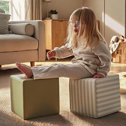 Safe & Durable Soft Foam Cubes for Kids (Cookie Stripe & Olive)