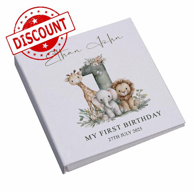 Large Personalised Book Bound My First Birthday Photo Album Safari Animals Desig