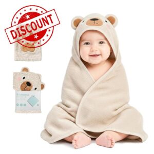 CuddleBug Premium Hooded Baby Towel & Washcloth Set - 100% Cotton Terrycloth Bath Towels for Newborn & Toddler