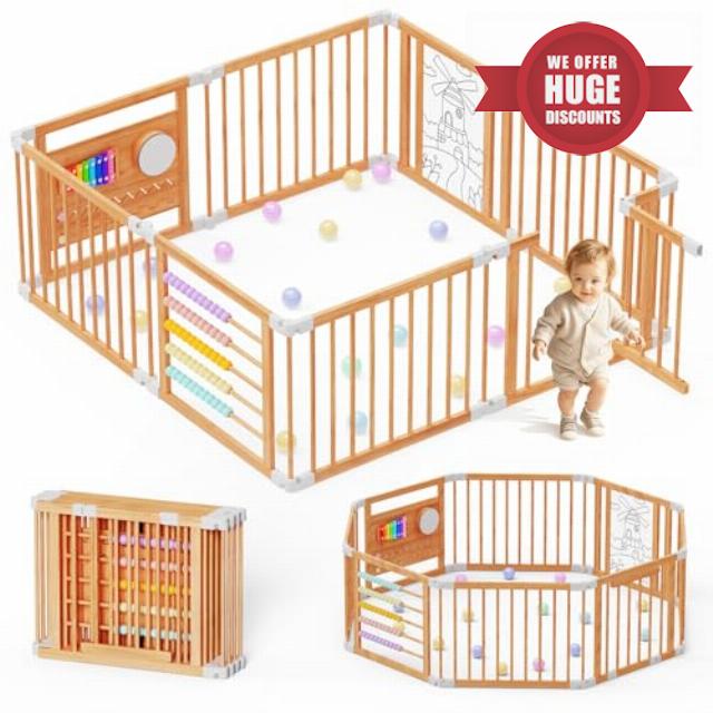 Baby Playpen - 160x160x61cm Adjustable Size & Shape Foldable Play Yard