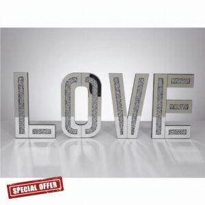 LOVE Bling Silver Crushed Diamond Mirrored Love Letter | Wall Hanging Mosaic Decoration | Sparkly Home Deco