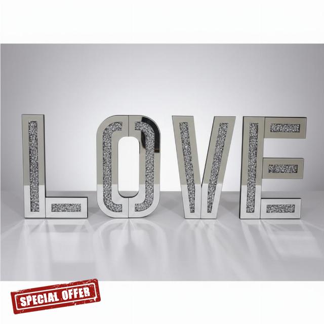 LOVE Bling Silver Crushed Diamond Mirrored Love Letter | Wall Hanging Mosaic Decoration | Sparkly Home Deco