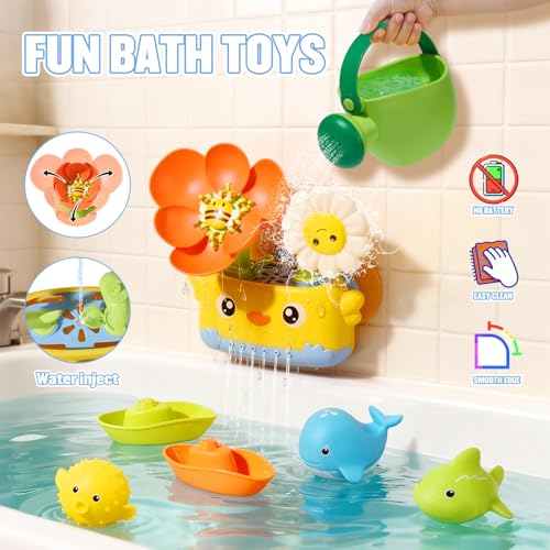 Watering Can Spoon Boats & No Hole Bath Toy with Mesh Bags for Boys Girls Gifts