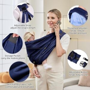 Baby Essentials for Newborn Natural Cotton Adjustable Baby Carriers from Newborn Comfortable Easy Wearing Nursing for Infant Toddler Wrap Sling (Dark Blue)