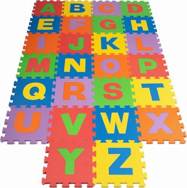26PCS Alphabet Kids Play Mat – 30x30cm Interlocking Floor Mats – Multicolour Soft & Non Slip EVA Foam Mats | Safe & Comfortable | 12mm Thick Play Flooring