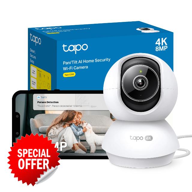 Tapo NEW C250 4K 8MP Pan/Tilt Indoor House Security Camera