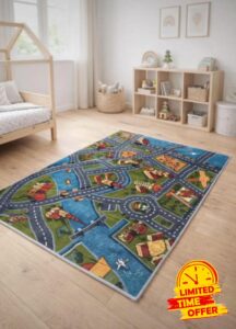 Kids Road Play Rug City Road Map Carpet with Buildings and Waterways 120 x 170 cm 47 x 67 Large Car Play Mat for Bedroom Playroom