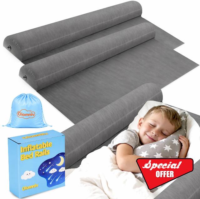 Oiomniv Inflatable Bed Rails for Toddlers (2 Pack) – Portable Travel Bed Bumpers
