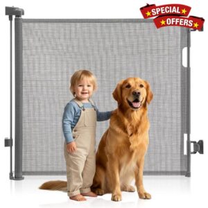 BATLI Retractable Baby Gate for Babies & Pets 150 x 86cm (59in x 34in) Extra-Wide Safety Gate for Doorways & Stairs