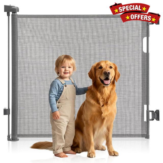 BATLI Retractable Baby Gate for Babies & Pets 150 x 86cm (59in x 34in) Extra-Wide Safety Gate for Doorways & Stairs