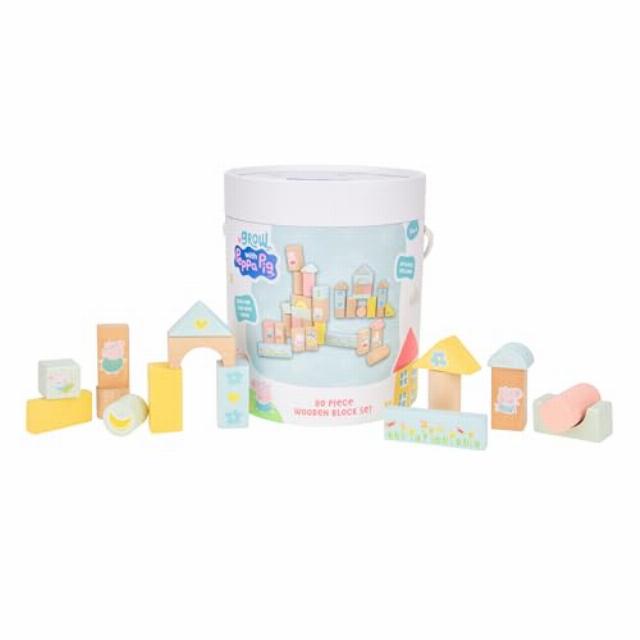 Peppa Pig Grow with Peppa 80 Piece Wooden Block Set for Toddlers 12 Months+ Chunky Building Blocks Characters Stacking Toy for Creative Play and Developme