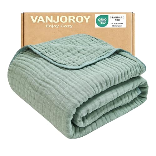 100% Cotton Organic Breathable Lightweight Large Throw for Couch Bed Quilt and Bedspread - All Season Muslin Soft Gauze Blanke