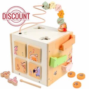 Disney Winnie the Pooh Wooden Activity Cube for Toddlers – Multi Activity Toy with Bead Maze