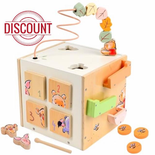 Disney Winnie the Pooh Wooden Activity Cube for Toddlers – Multi Activity Toy with Bead Maze