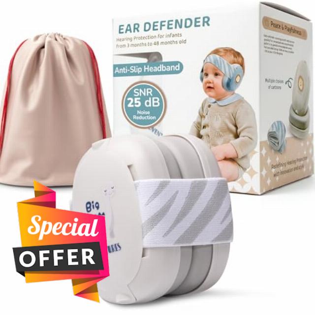 Baby Ear Defenders - Ear Protection for Children Up To 48 Months - Multi-Adjustable Baby Noise Cancelling Headphones with Anti-Slip Headband - 25dB Sound Reduction - Grey