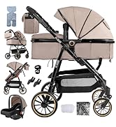 Foldable Lightweight Pushchair with Five-Point Safety Belt, Swivel Front Wheel, Storage Basket, B...