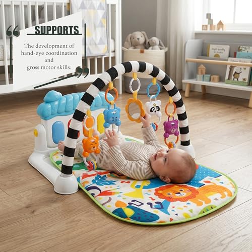 White Play Gym with Musical Kick Piano Floor Activity Gym & Sensory Toys
