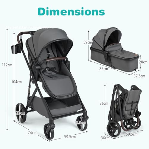 Lightweight Infant Newborn Pushchair for 0-36 Months (Grey)
