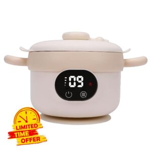 Baby Food Heating Bowl Rechargeable Smart Temperature Control Stainless Steel Portable for Porridge and Purees Travel Use (Milk Apricot)